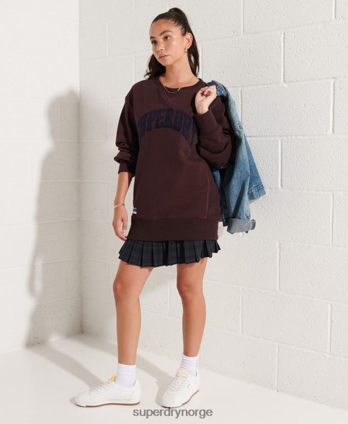 Superdry rød klær 86P46D5935 varsity bue løs crew sweatshirt kvinner