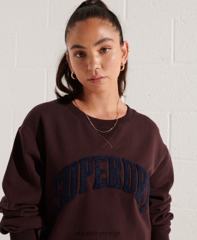 Superdry rød klær 86P46D5935 varsity bue løs crew sweatshirt kvinner