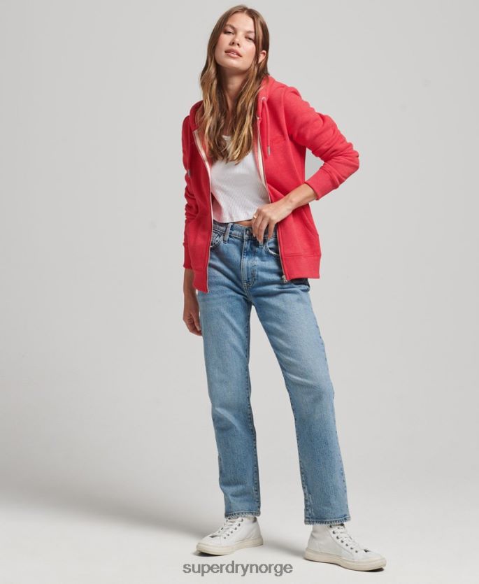 Superdry rød klær 86P46D5938 hettegenser med logo og glidelås i økologisk bomull kvinner