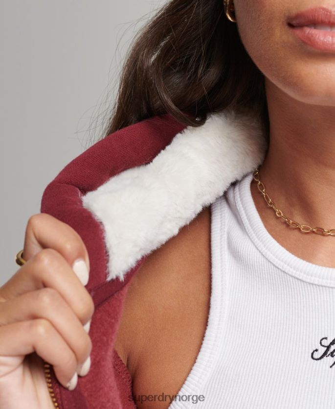 Superdry rød klær 86P46D6023 luksuriøs hettegenser med brodert logo med glidelås kvinner