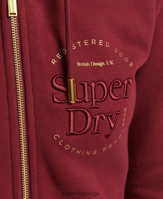 Superdry rød klær 86P46D6023 luksuriøs hettegenser med brodert logo med glidelås kvinner