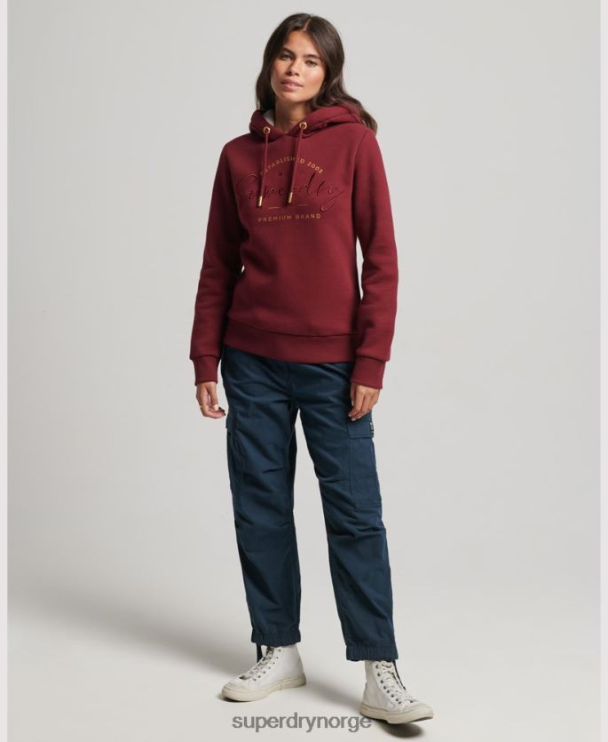 Superdry rød klær 86P46D6025 luksuriøs hettegenser med brodert logo kvinner