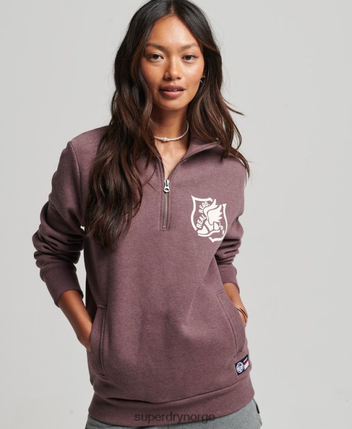 Superdry rød klær 86P46D6043 overdimensjonert friidrett topp med halv glidelås kvinner