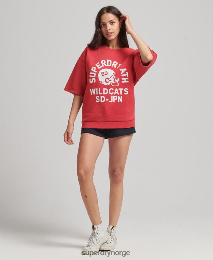 Superdry rød klær 86P46D6053 college kortermet crew sweatshirt kvinner