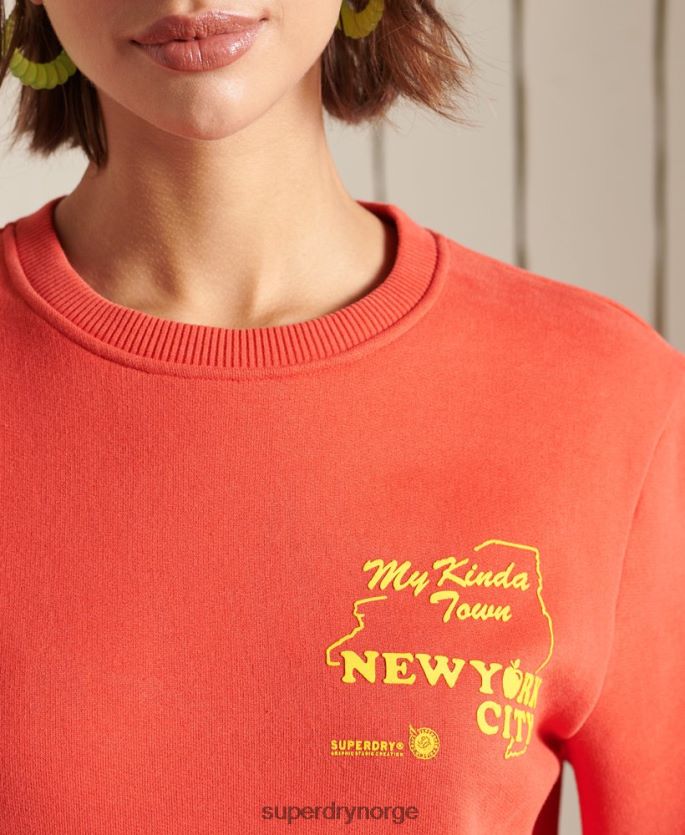 Superdry rød klær 86P46D6137 oversized boho og rock crew sweatshirt kvinner