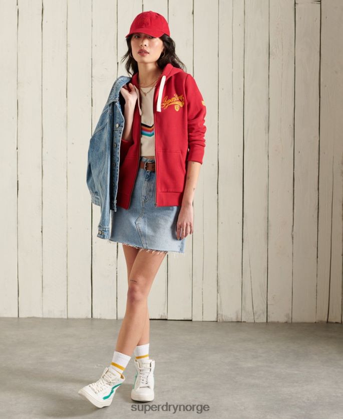 Superdry rød klær 86P46D6177 kollegial hettegenser med glidelås kvinner