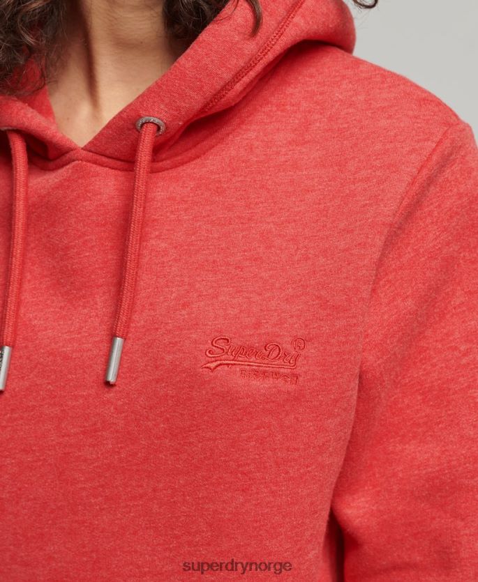 Superdry rød klær 86P46D6679 vintage logobrodert hettegenser i økologisk bomull kvinner