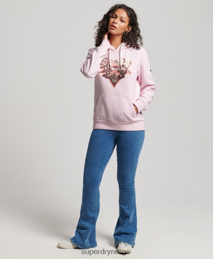 Superdry rosa klær 86P46D2219 vintage logo-fortelling hettegenser kvinner