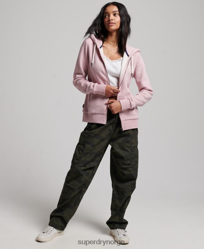 Superdry rosa klær 86P46D2239 vintage logo hettegenser med glidelås kvinner