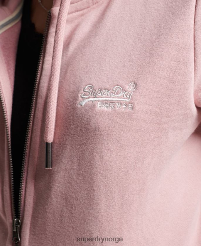 Superdry rosa klær 86P46D2300 vintage logo brodert hettegenser med glidelås kvinner