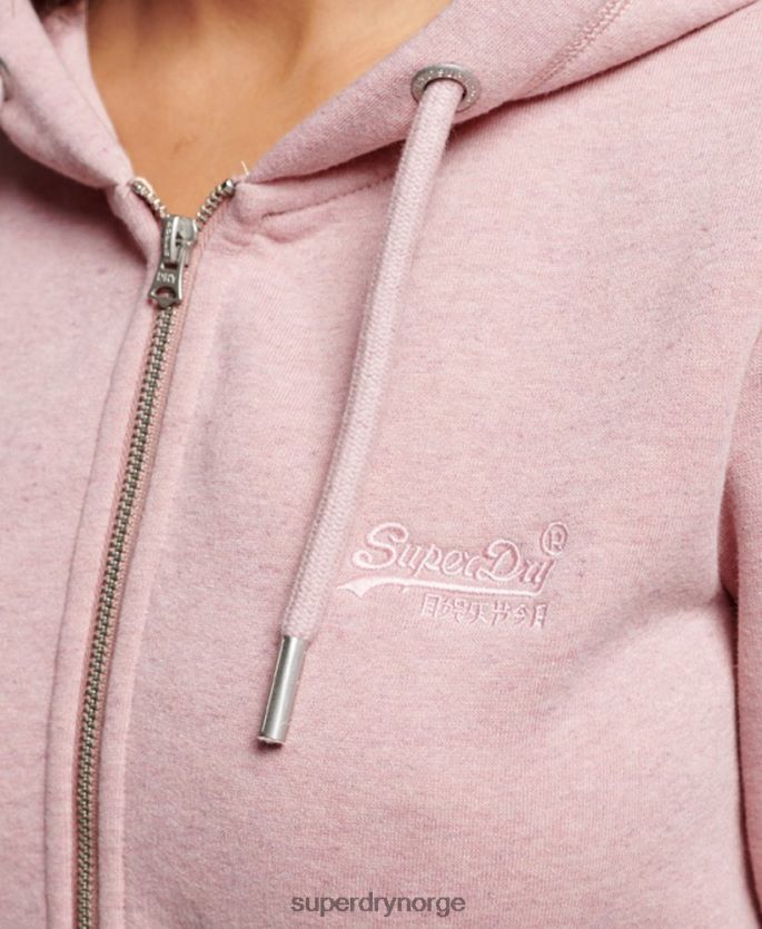 Superdry rosa klær 86P46D3279 vintage logo brodert hettegenser med glidelås kvinner