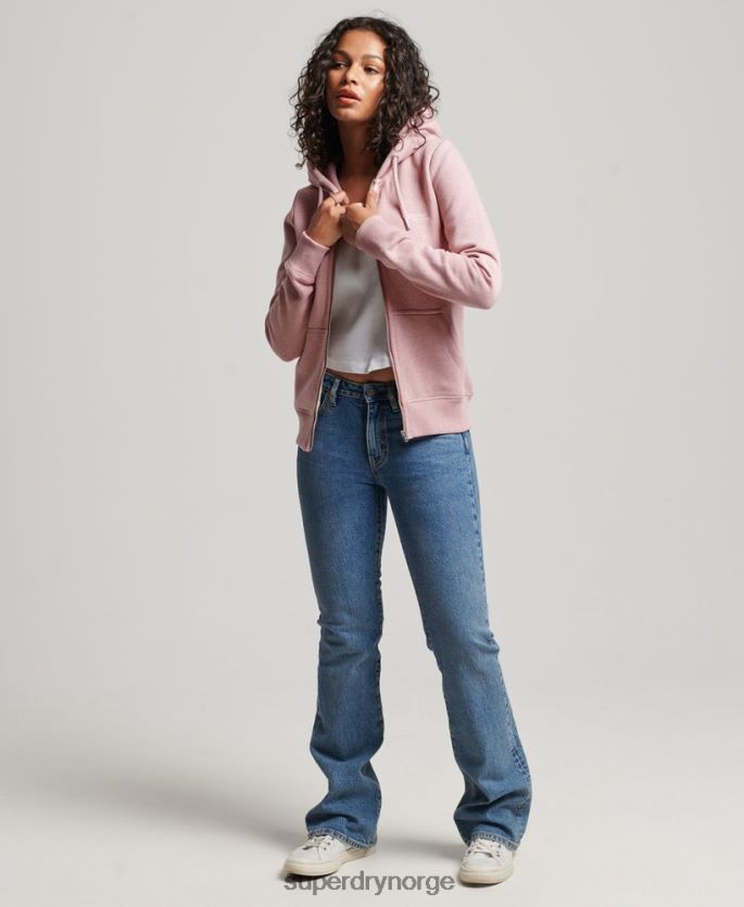 Superdry rosa klær 86P46D3279 vintage logo brodert hettegenser med glidelås kvinner