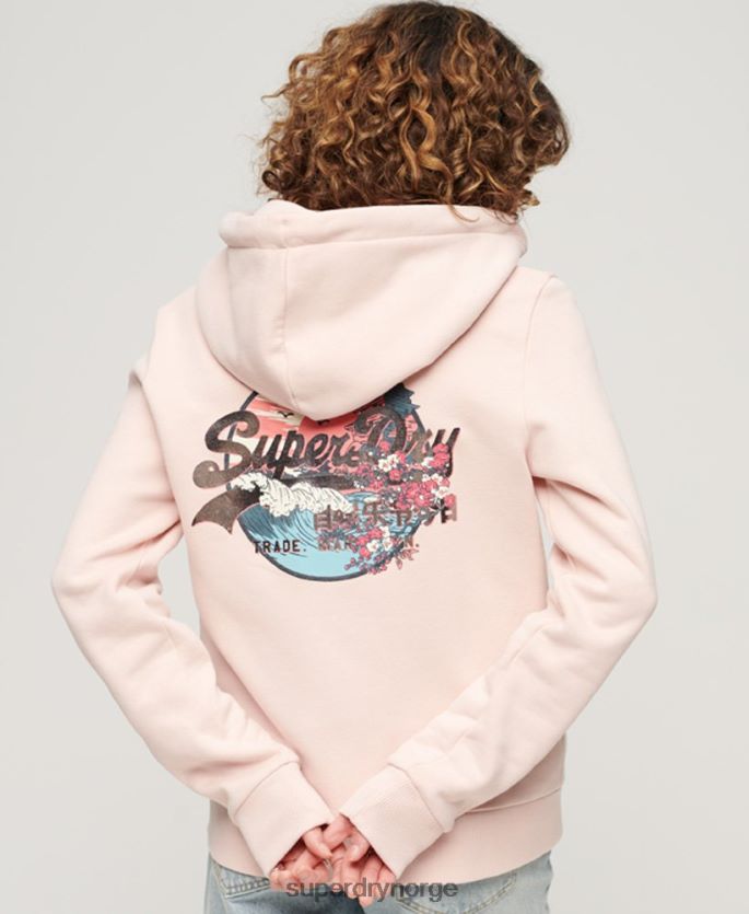 Superdry rosa klær 86P46D3287 Japansk vintage-logo-hettegenser med glidelås kvinner