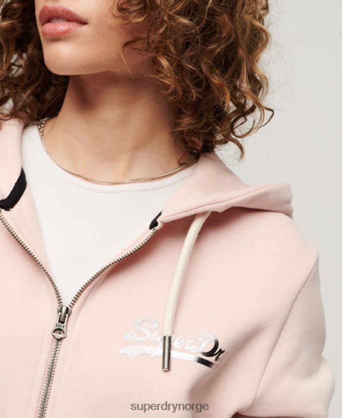 Superdry rosa klær 86P46D3287 Japansk vintage-logo-hettegenser med glidelås kvinner
