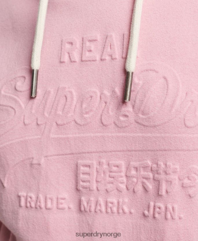 Superdry rosa klær 86P46D3338 hettegenser med preget grafisk logo kvinner