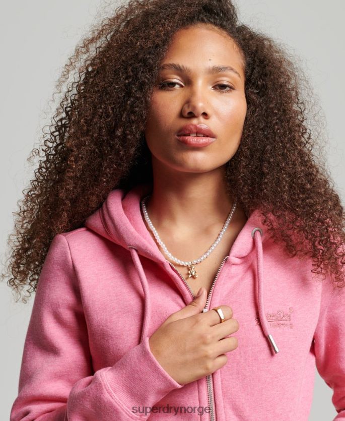 Superdry rosa klær 86P46D3355 vintage logo brodert hettegenser med glidelås kvinner