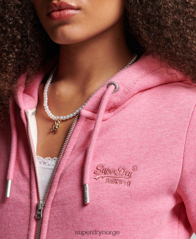 Superdry rosa klær 86P46D3355 vintage logo brodert hettegenser med glidelås kvinner