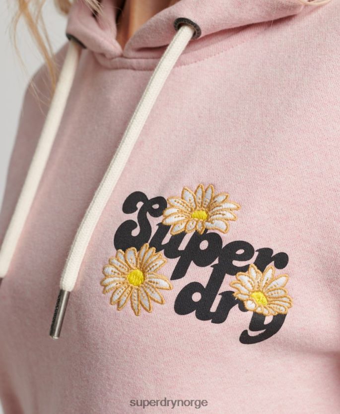 Superdry rosa klær 86P46D3408 vintage hettegenser med blomsterskript kvinner
