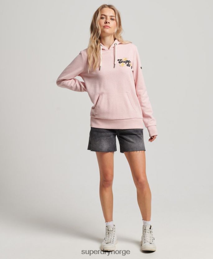 Superdry rosa klær 86P46D3408 vintage hettegenser med blomsterskript kvinner