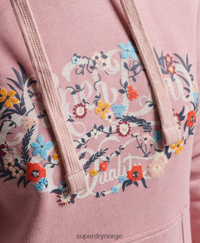 Superdry rosa klær 86P46D3426 hettegenser med blomstermønster kvinner