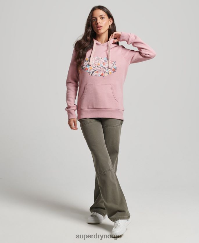 Superdry rosa klær 86P46D3426 hettegenser med blomstermønster kvinner
