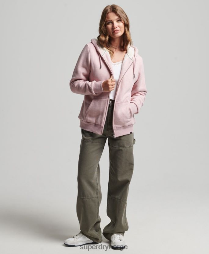 Superdry rosa klær 86P46D5745 essensiell borg-fôret hettegenser med glidelås kvinner