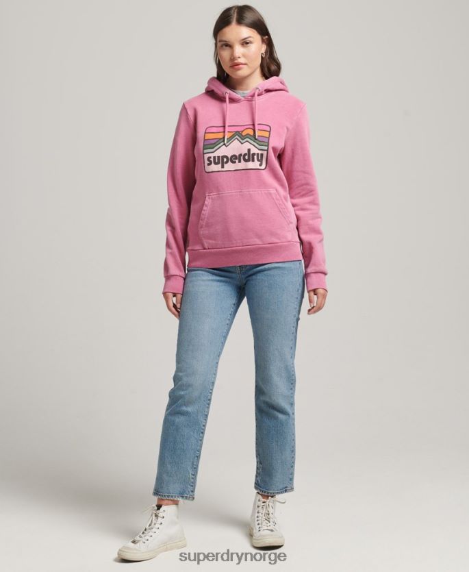 Superdry rosa klær 86P46D5749 90-talls terrenggrafisk hettegenser kvinner