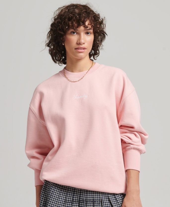 Superdry rosa klær 86P46D5808 Heritage oversized brodert crew-genser kvinner