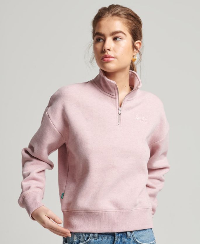 Superdry rosa klær 86P46D5886 Henley sweatshirt med vintage logo i økologisk bomull kvinner