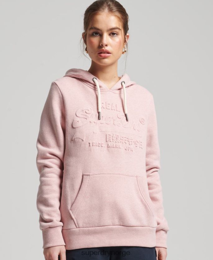 Superdry rosa klær 86P46D6121 hettegenser med preget grafisk logo kvinner