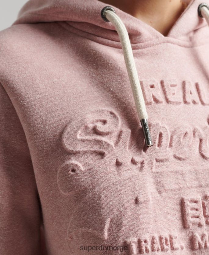 Superdry rosa klær 86P46D6121 hettegenser med preget grafisk logo kvinner