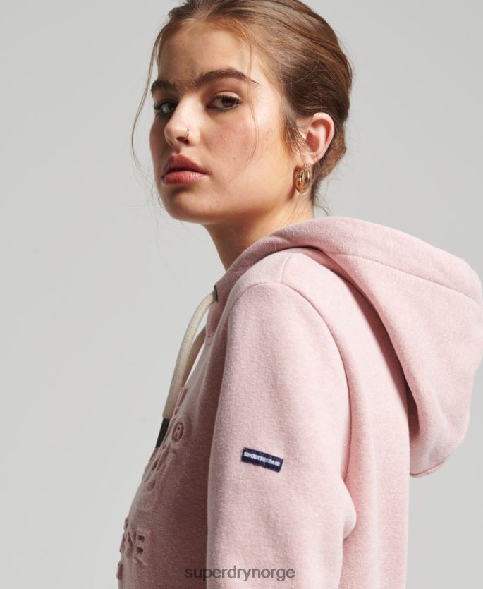 Superdry rosa klær 86P46D6121 hettegenser med preget grafisk logo kvinner