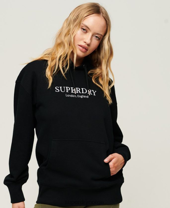 Superdry svart klær 86P46D1982 code heraldry oversized hettegenser kvinner