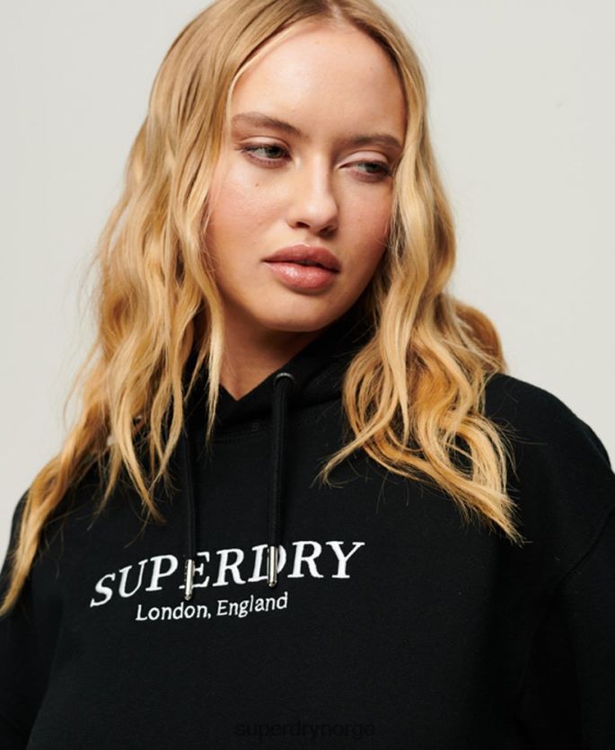 Superdry svart klær 86P46D1982 code heraldry oversized hettegenser kvinner