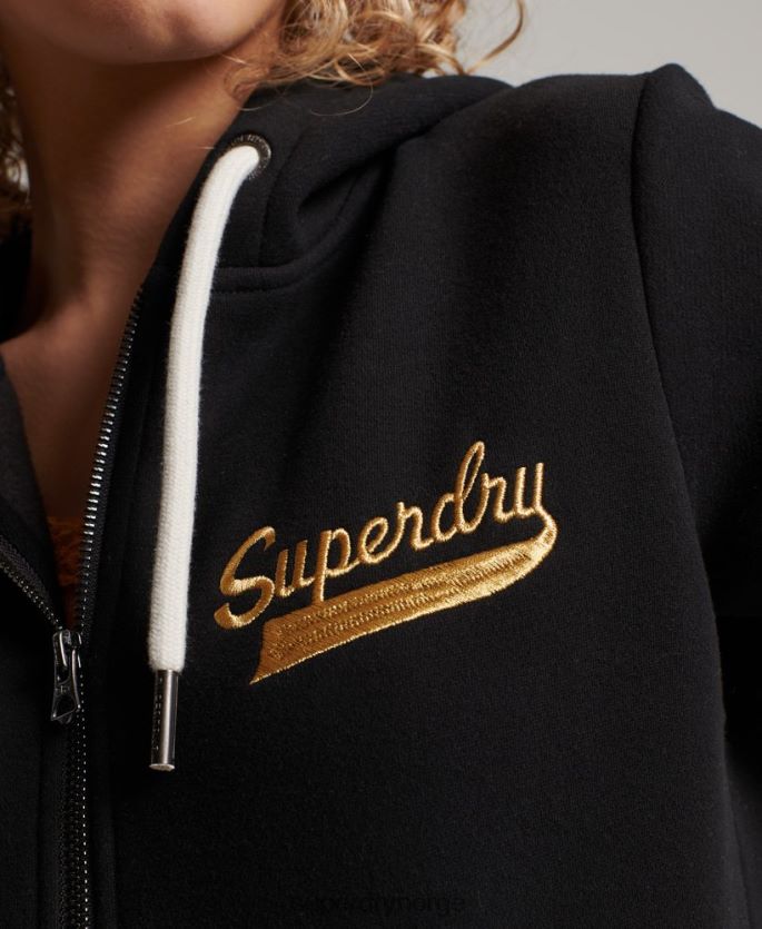 Superdry svart klær 86P46D2293 vintage scripted collegiate hettegenser med glidelås kvinner