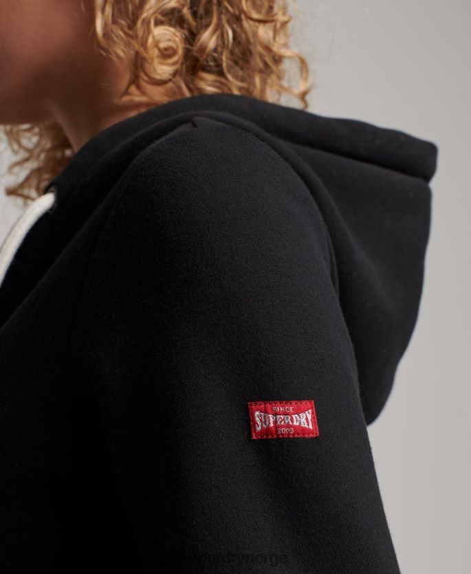 Superdry svart klær 86P46D2293 vintage scripted collegiate hettegenser med glidelås kvinner