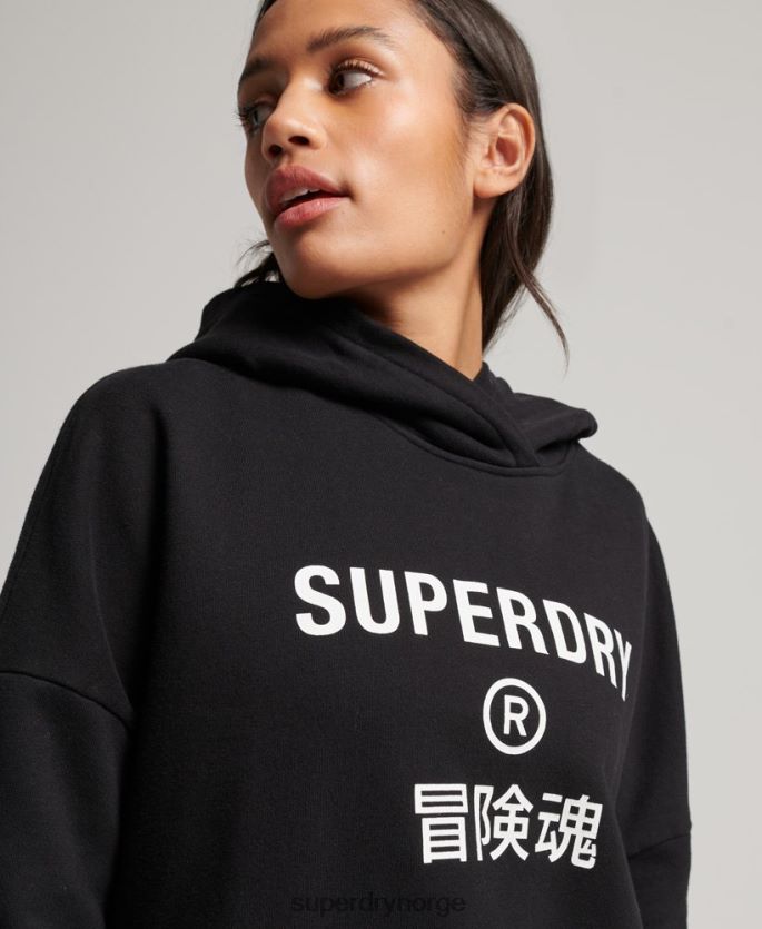 Superdry svart klær 86P46D2302 core sport crop box hettegenser kvinner
