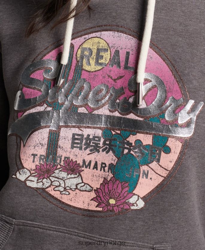 Superdry svart klær 86P46D2305 vintage logo-fortelling hettegenser kvinner