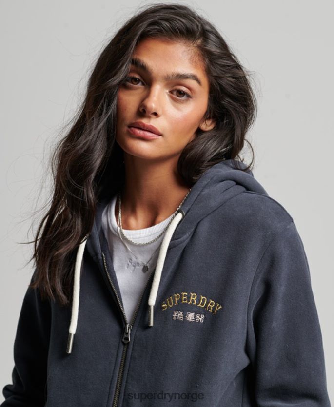 Superdry svart klær 86P46D3310 vintage merch store hettegenser med glidelås kvinner