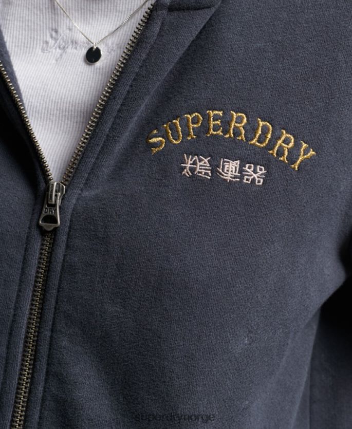 Superdry svart klær 86P46D3310 vintage merch store hettegenser med glidelås kvinner