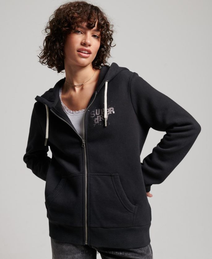 Superdry svart klær 86P46D3351 vintage merch store hettegenser med glidelås kvinner