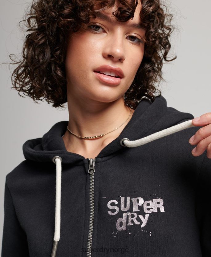 Superdry svart klær 86P46D3351 vintage merch store hettegenser med glidelås kvinner