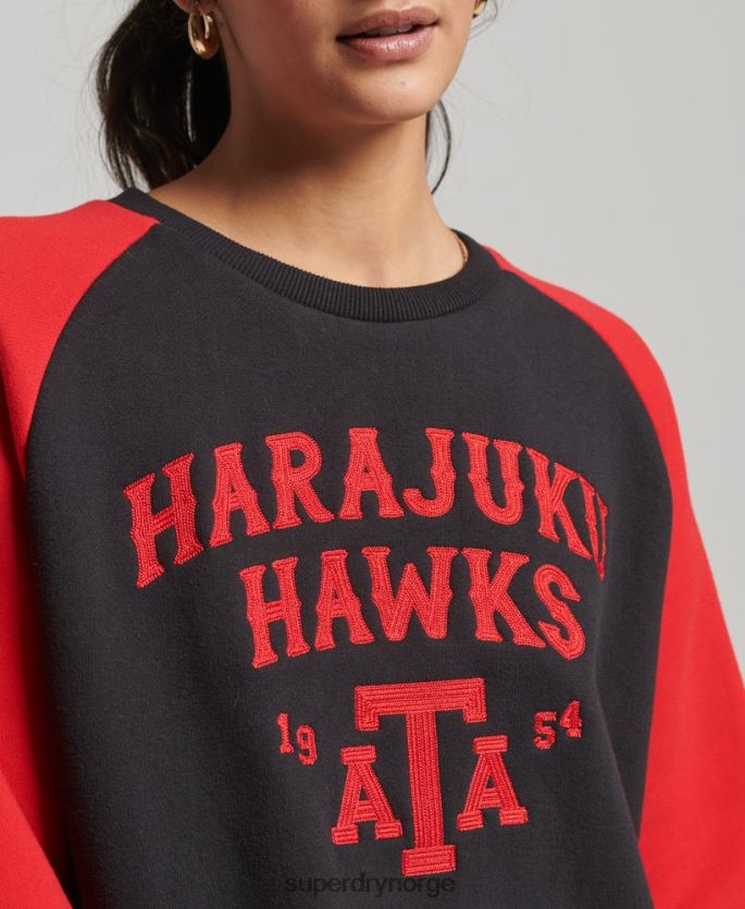 Superdry svart klær 86P46D3375 vintage collegiate raglan crew sweatshirt kvinner