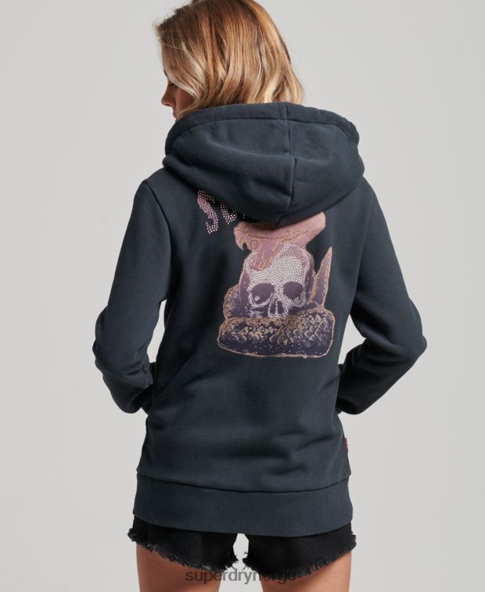 Superdry svart klær 86P46D3382 vintage merch store hettegenser med glidelås kvinner