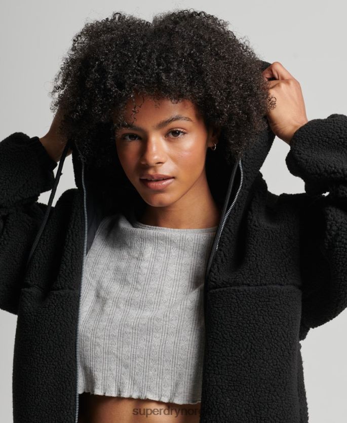 Superdry svart klær 86P46D3401 borg hettegenser med glidelås kvinner