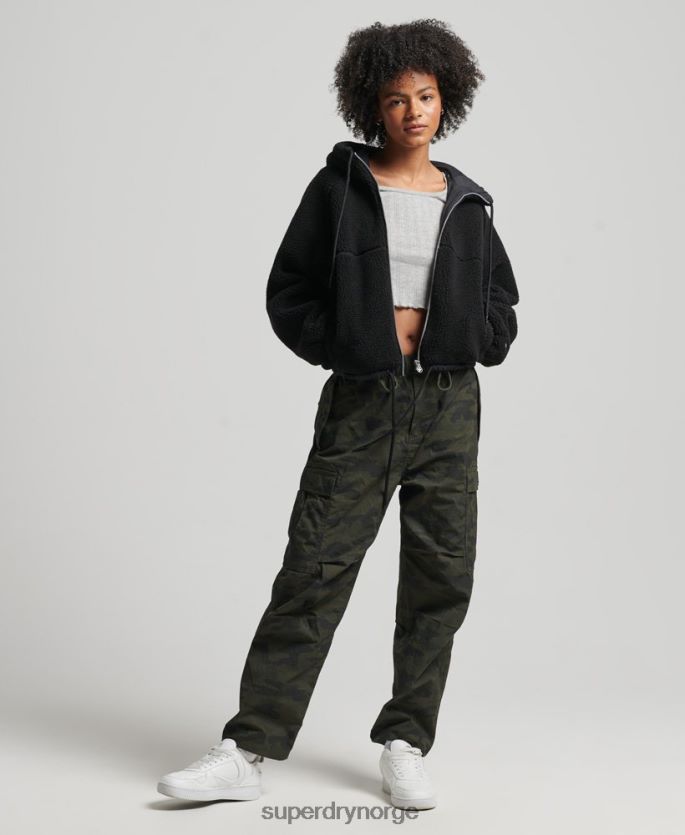 Superdry svart klær 86P46D3401 borg hettegenser med glidelås kvinner