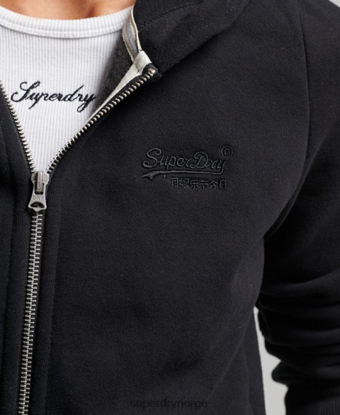 Superdry svart klær 86P46D3425 vintage logo brodert hettegenser med glidelås kvinner
