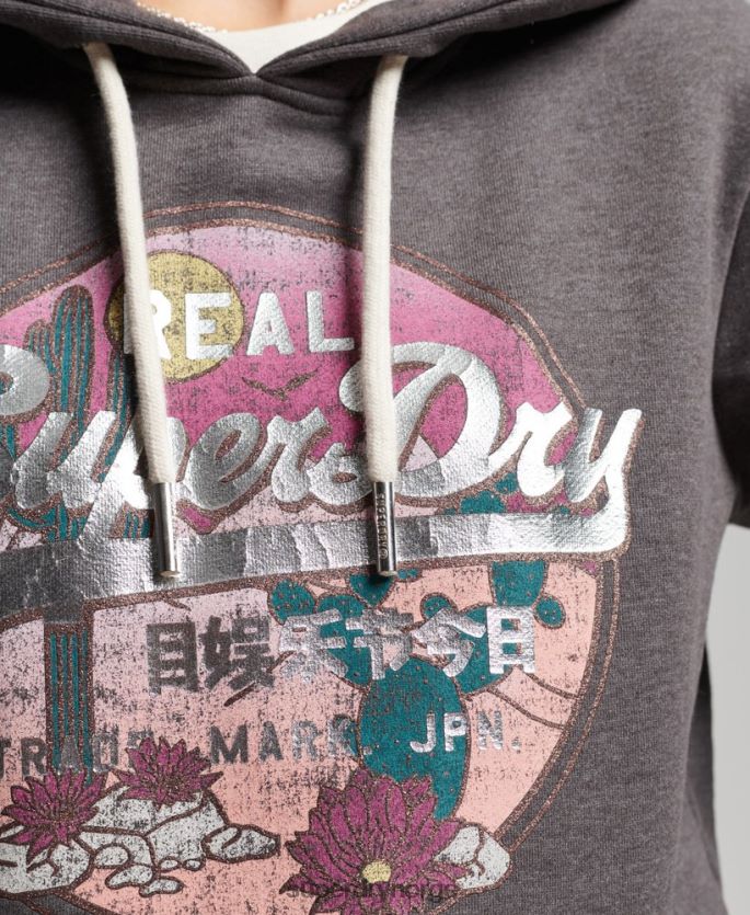 Superdry svart klær 86P46D3440 vintage logo-fortelling hettegenser kvinner