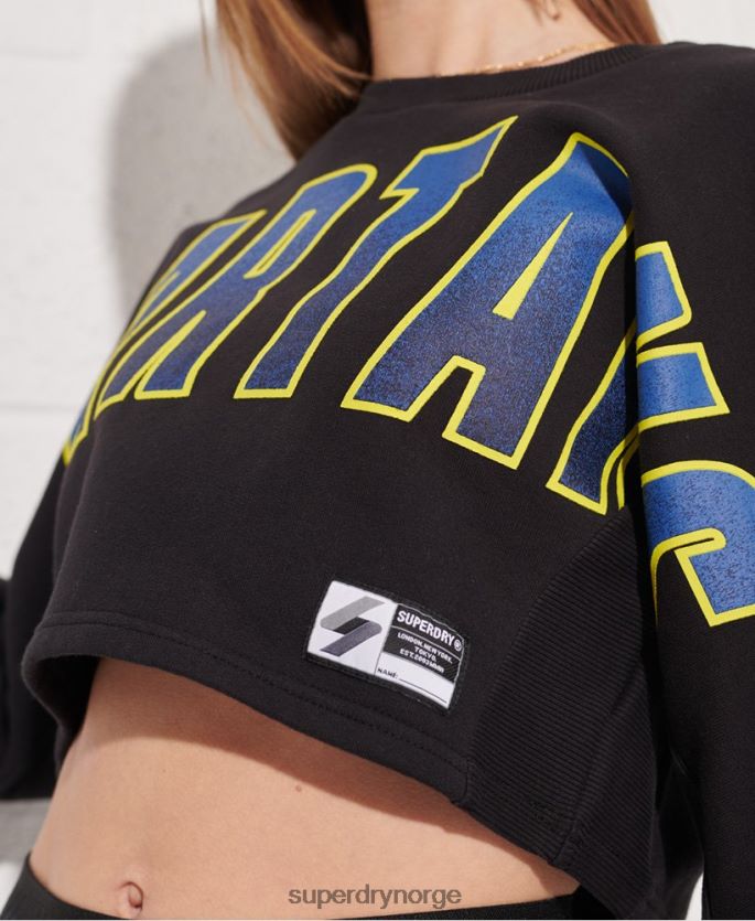 Superdry svart klær 86P46D3448 franchise-beskåret genser for flaggermus-mannskap kvinner