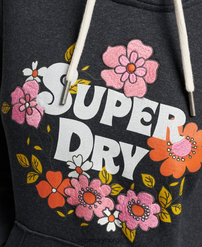 Superdry svart klær 86P46D3461 vintage hettegenser med blomsterskript kvinner